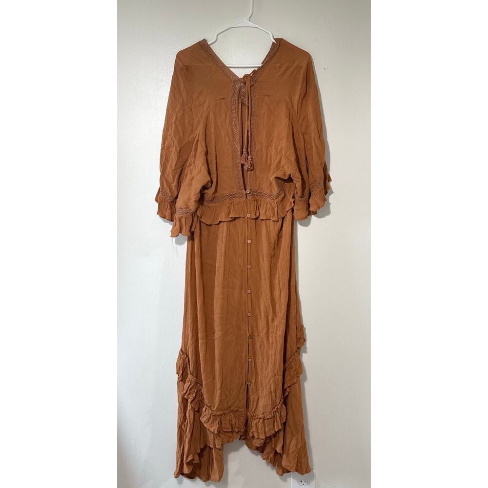 Free People Paradiso Maxi Dress Boho Ruffle Lace Button Front Cottagecore Small - Picture 2 of 9